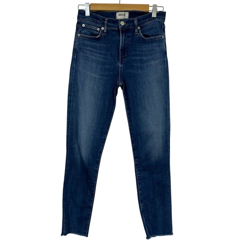 Agolde High Rise Skinny Jeans Womens 26 Raw Hem Ankle Medium Wash Blue Denim